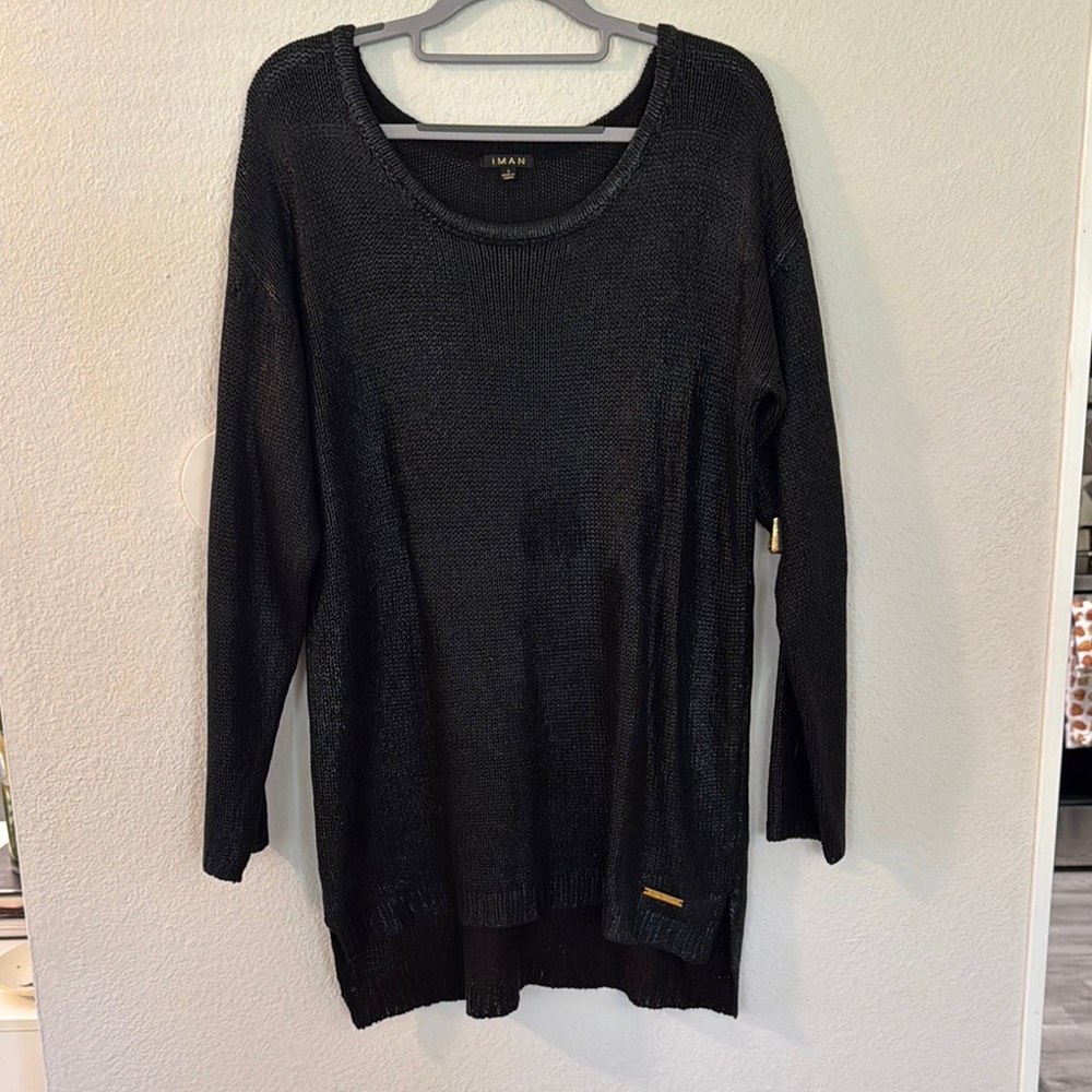 IMAN Black Scoop Neck Sweater Tunic Style